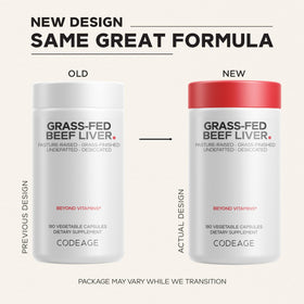 Codeage Foie de Bœuf Déshydraté 180 capsules, étiquette avec dosage