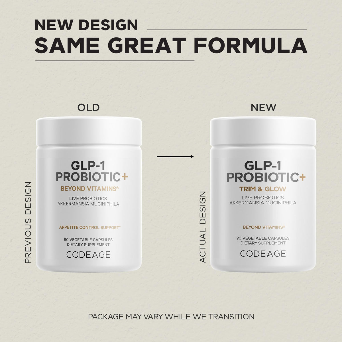 Codeage GLP-1 Probiotic+ capsules sur fond neutre