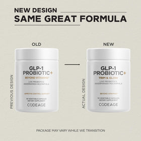 Codeage GLP-1 Probiotic+ capsules sur fond neutre