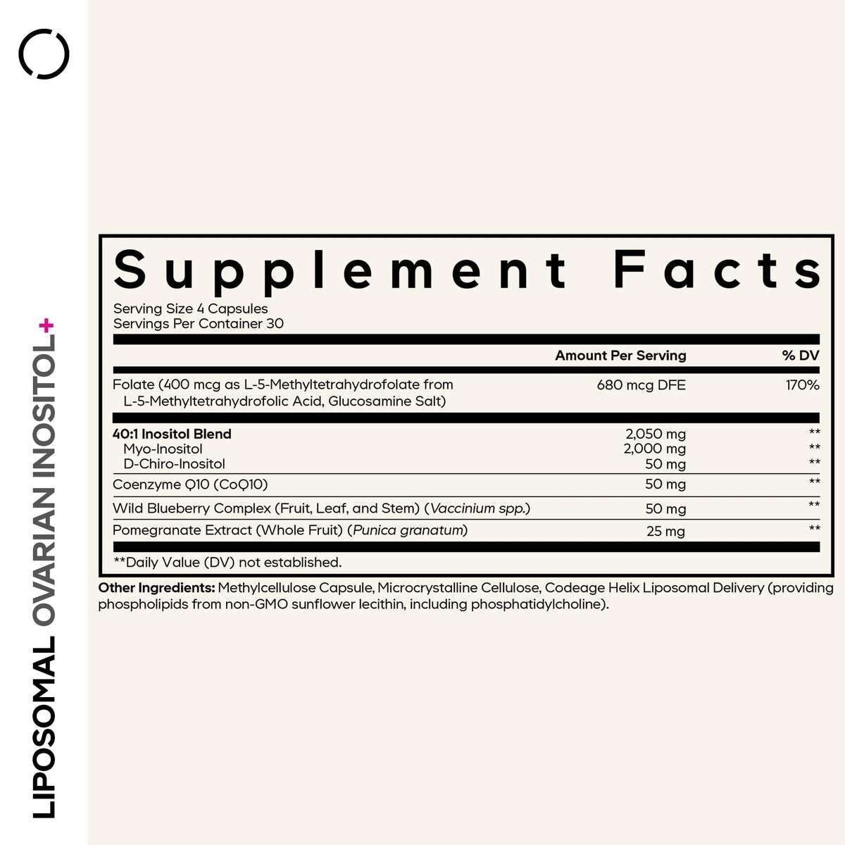 Codeage Inositol Liposomal+ vue arrière de l'emballage