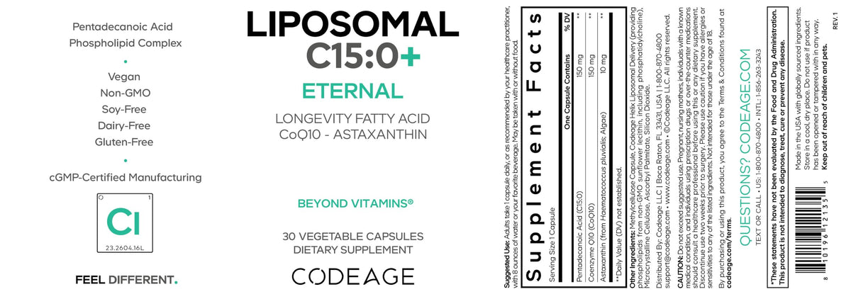 Codeage Liposomal C15:0 gélule avec vue rapprochée