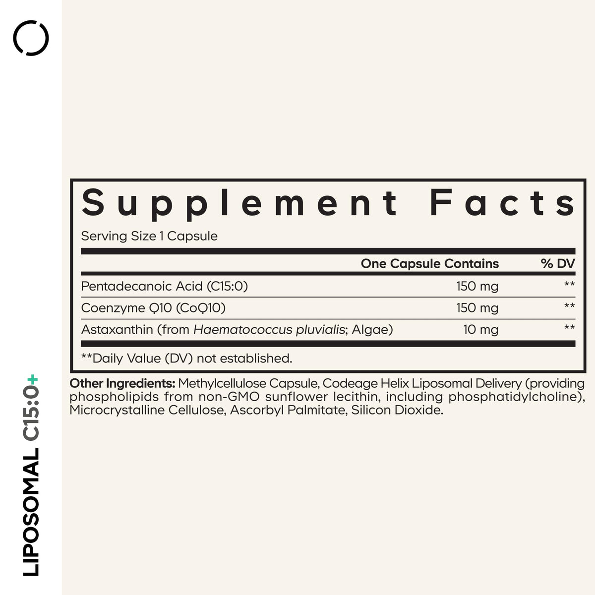 Codeage Liposomal C15:0 ingrédients principaux affichés