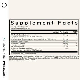 Codeage Liposomal Chardon-Marie+ côté du flacon montrant les informations