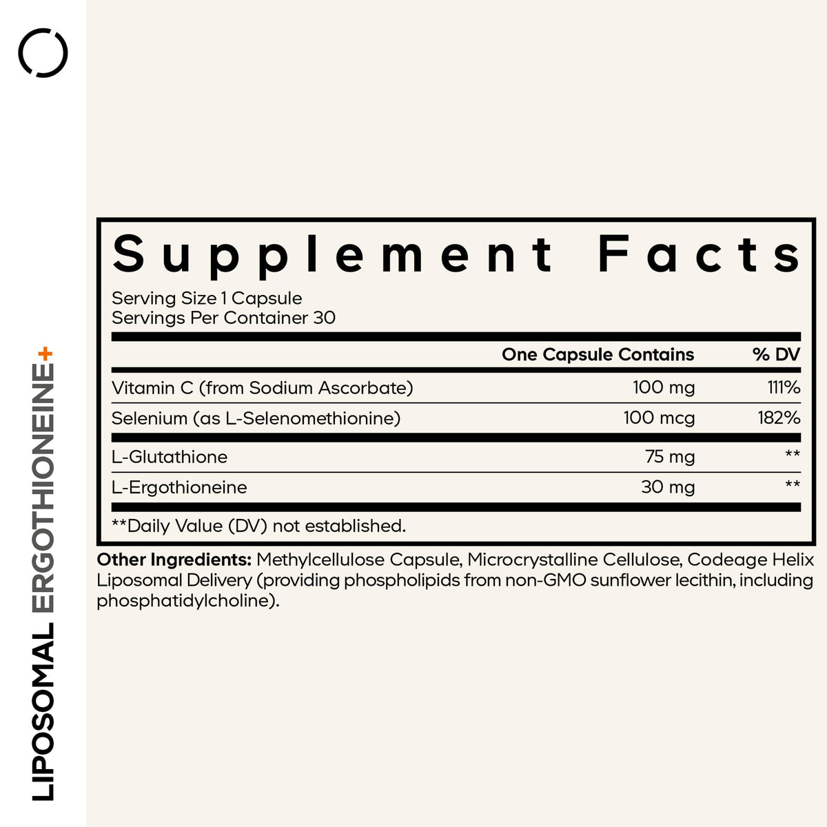 Codeage Liposomal Ergothioneine+ ingrédients et composition