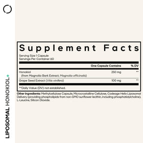 Codeage Liposomal Honokiol 250 mg capsules sur un fond blanc