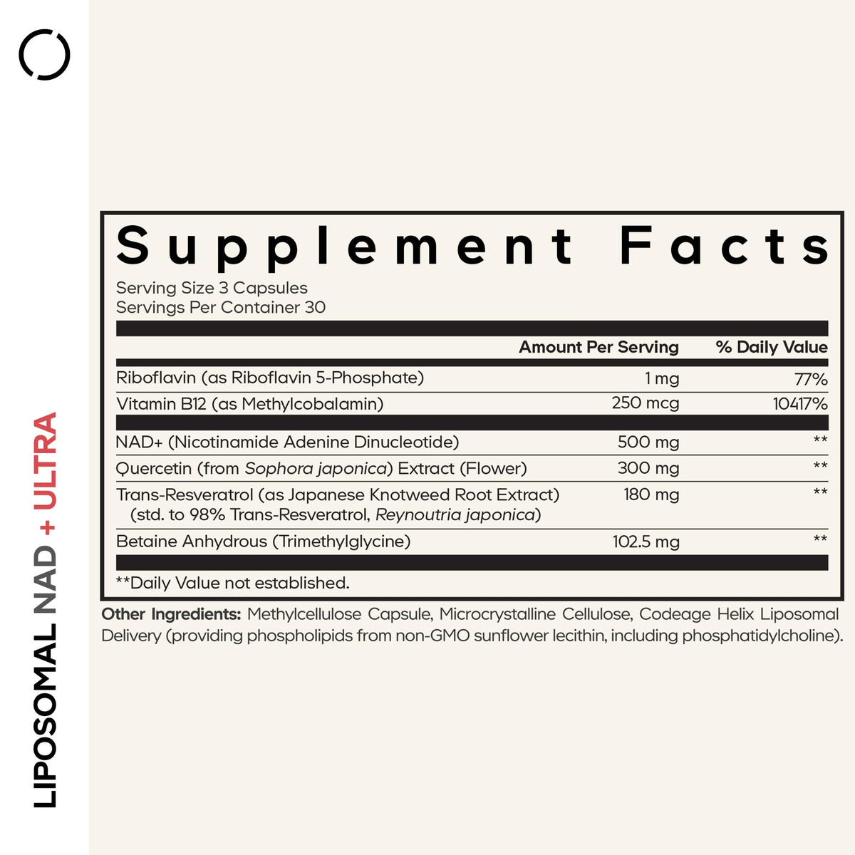 Codeage Liposomal NAD+ 500 mg capsules, vue de près