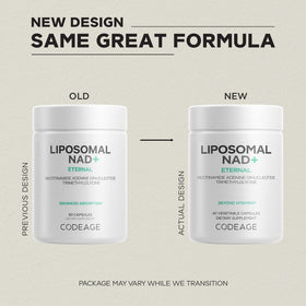 Codeage Liposomal NAD+ 500mg, capsules à côté d'une main
