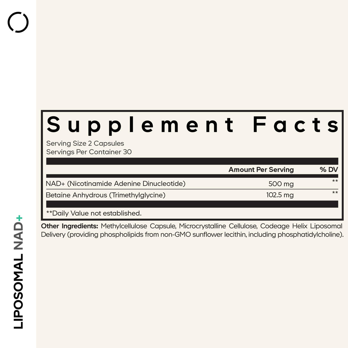Codeage Liposomal NAD+ 500mg, capsules vue de dessus