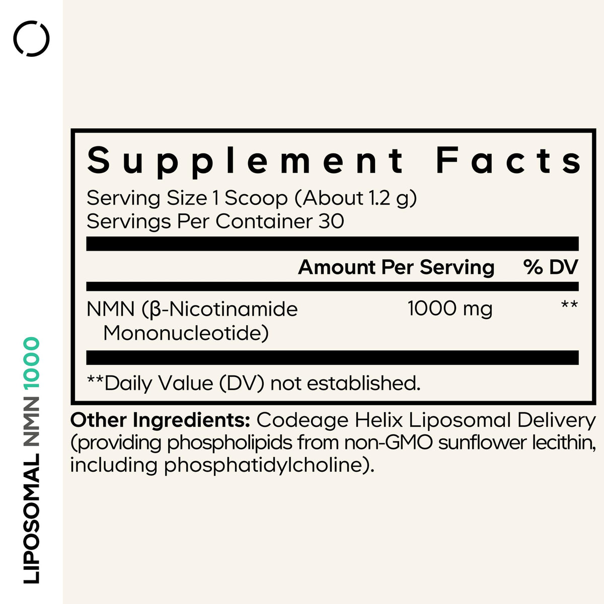 Codeage Liposomal NMN 1000 mg poudre sans saveur 82g vue arrière
