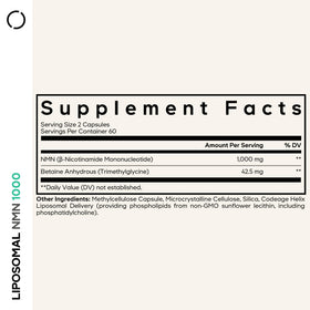 Codeage Liposomal NMN 1000mg bouteille - étiquette détaillée