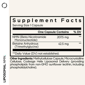 Codeage Liposomal NMN capsules montrant la forme des gélules
