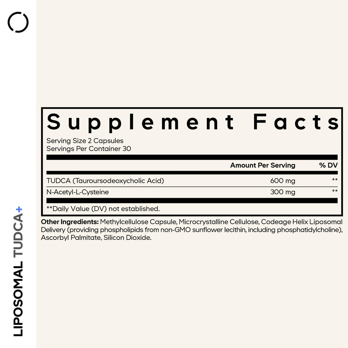 Codeage Liposomal TUDCA+ capsules sur une surface blanche