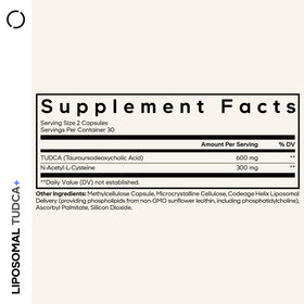 Codeage Liposomal TUDCA+ capsules sur une surface blanche