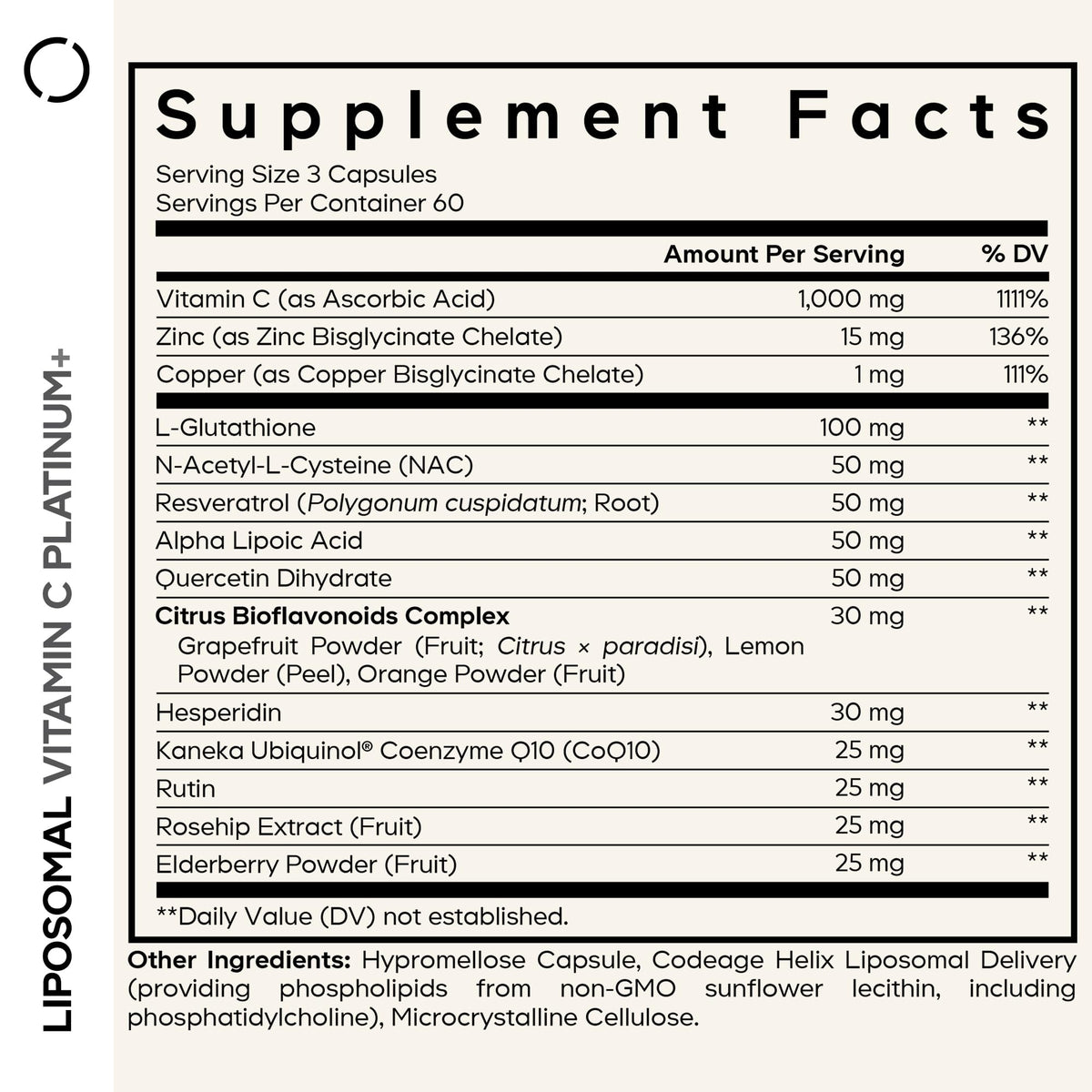 Codeage Liposomal Vitamine C+ 1000mg capsules sur fond blanc