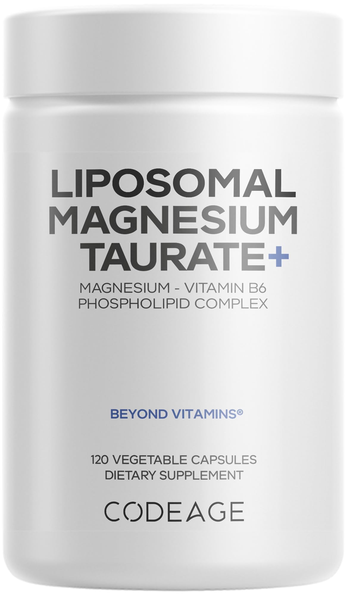 Codeage Magnésium Taurate+ 120 capsules vue avant du flacon