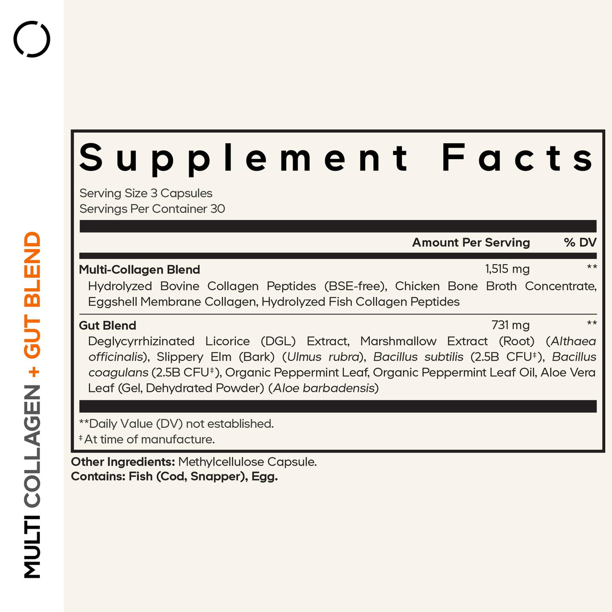 Codeage Multi Collagen Gut Blend arrière de l'emballage