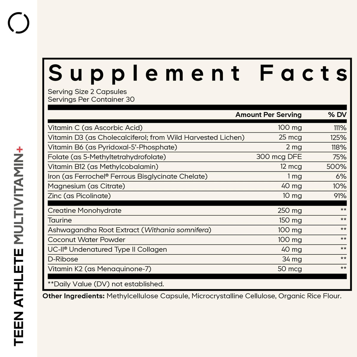 Codeage Multivitamine Adolescent Sportif flacon ouvert avec capsules