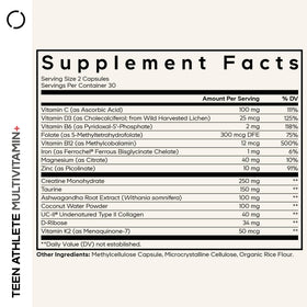 Codeage Multivitamine Adolescent Sportif flacon ouvert avec capsules