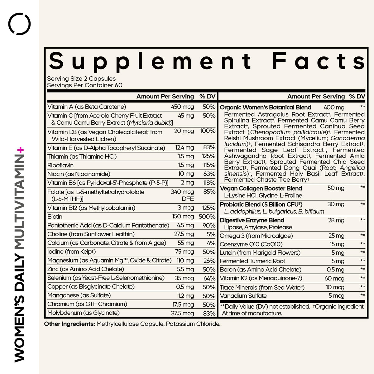 Codeage Multivitamine Femme flacon ouvert avec capsules