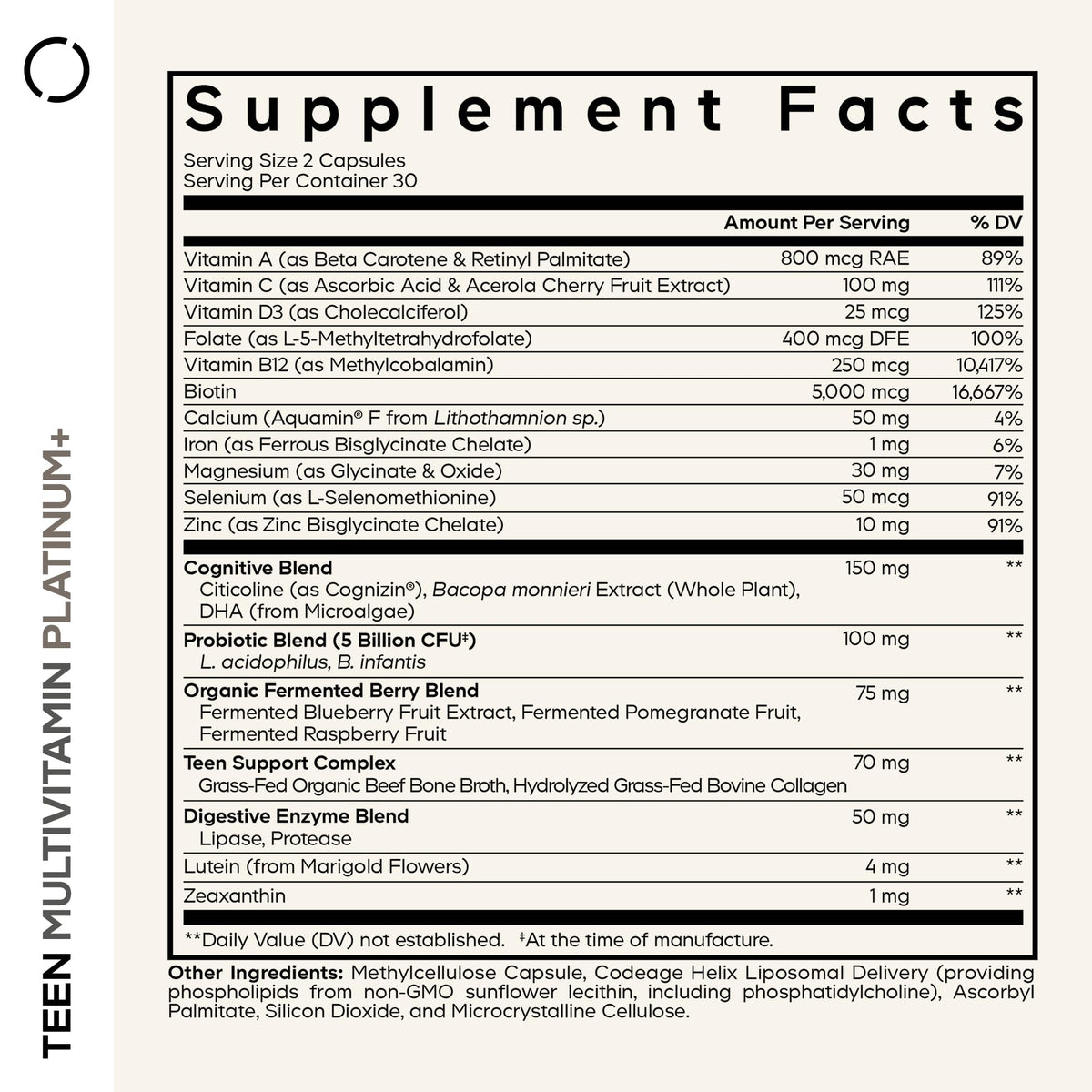 Codeage Multivitamine Teen+ Platinum capsules ouvertes
