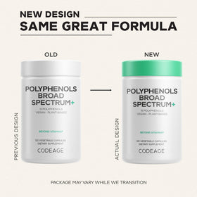 Codeage Polyphenols capsules en gros plan sur la table