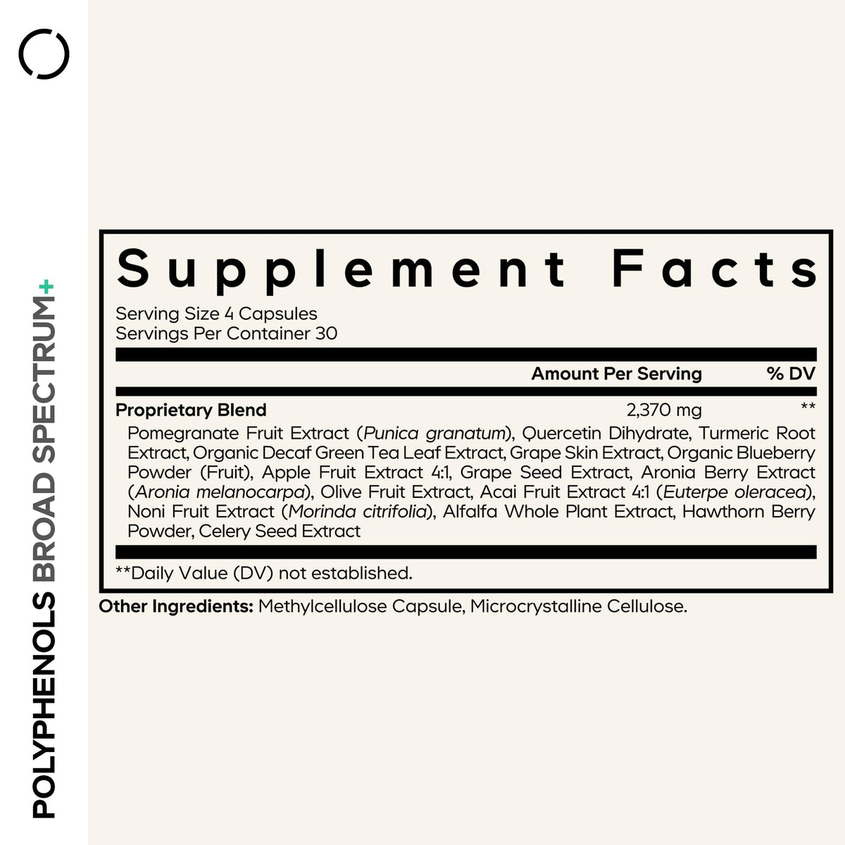 Codeage Polyphenols emballage avec description des ingrédients