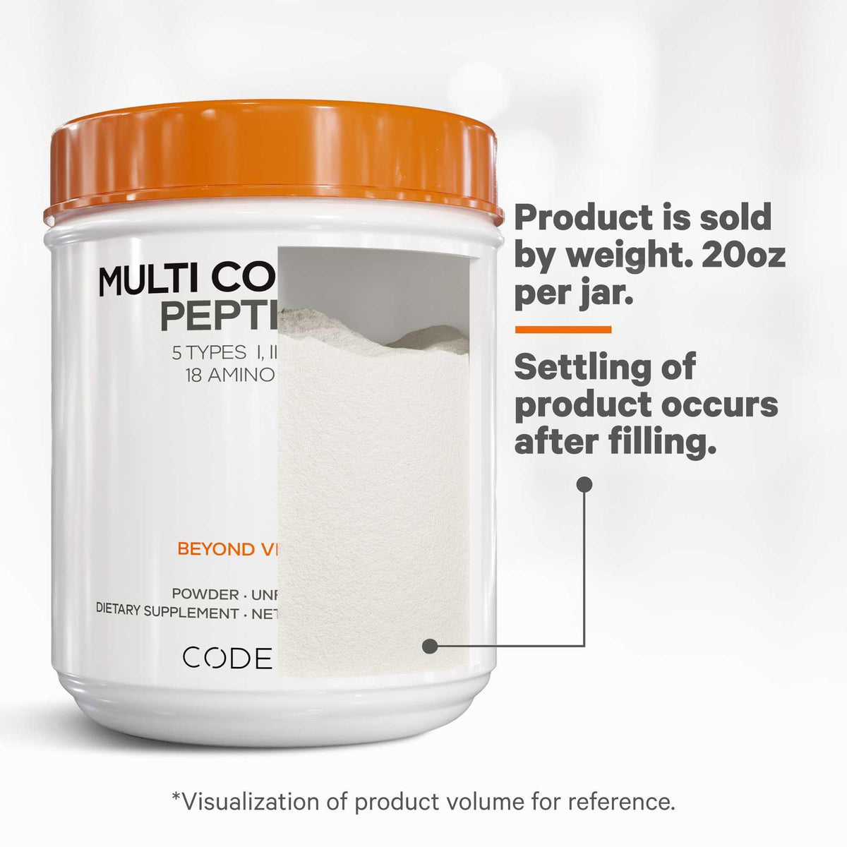 Codeage Poudre de Collagène Multi Peptides 670g, ingrédients en gros plan