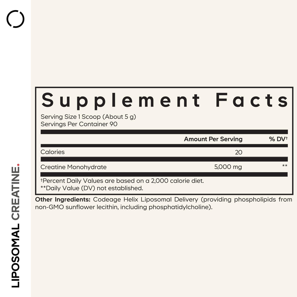 Codeage Poudre de Créatine Liposomale 5000mg étiquette avec informations nutritionnelles