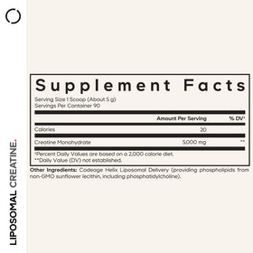 Codeage Poudre de Créatine Liposomale 5000mg étiquette avec informations nutritionnelles