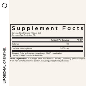 Codeage Poudre de Créatine Monohydrate Liposomale 5000 mg contenant ouvert