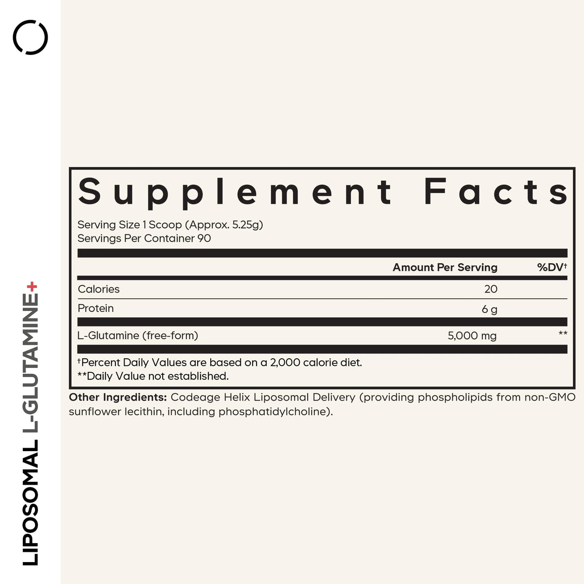 Codeage Poudre de L-Glutamine Liposomale 5000mg contenant ouvert