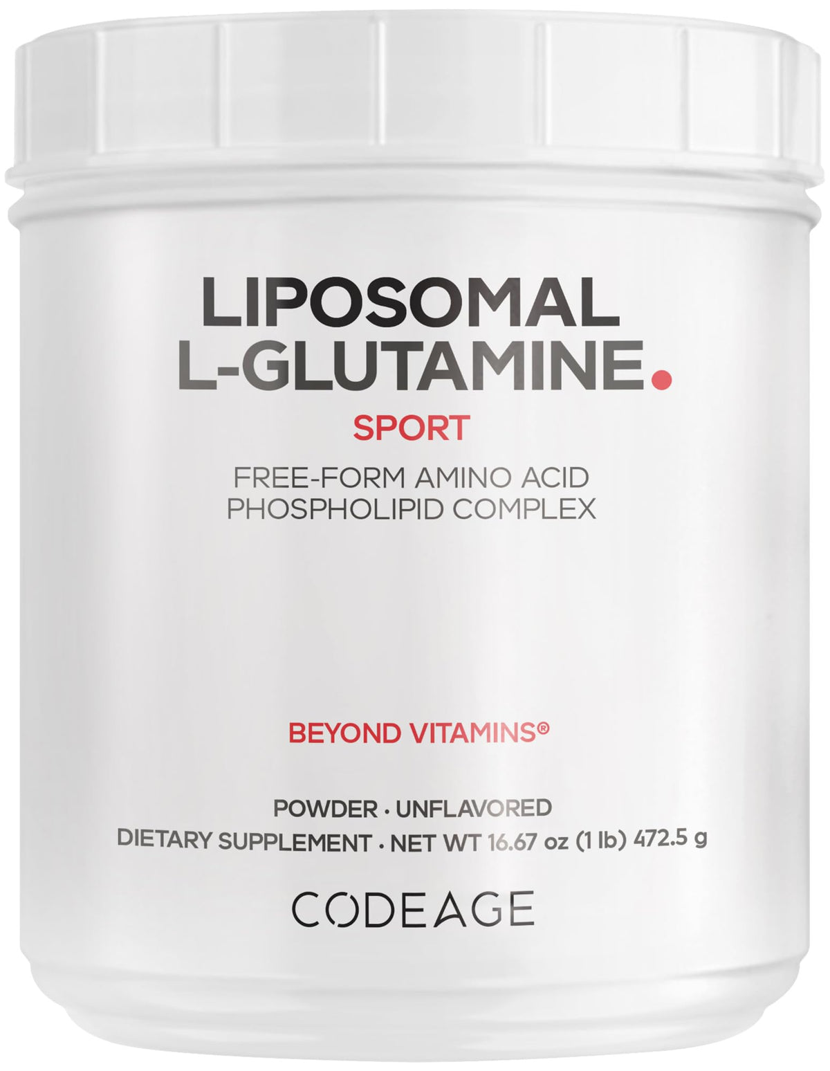 Codeage Poudre de L-Glutamine Liposomale 5000mg vue de face