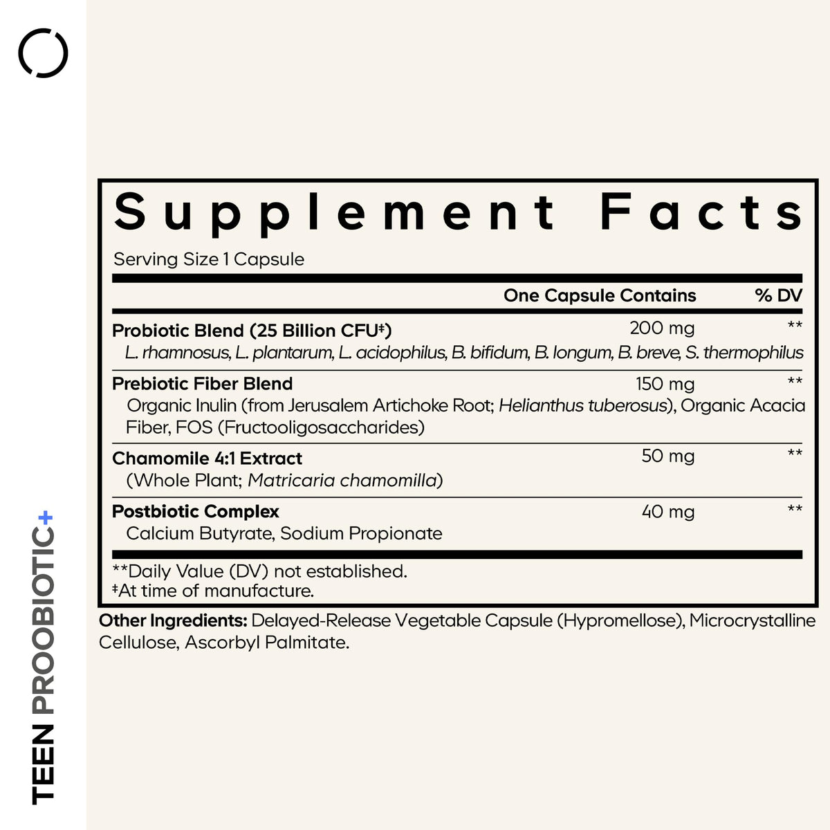 Codeage Probiotique Adolescent, capsules sur une table