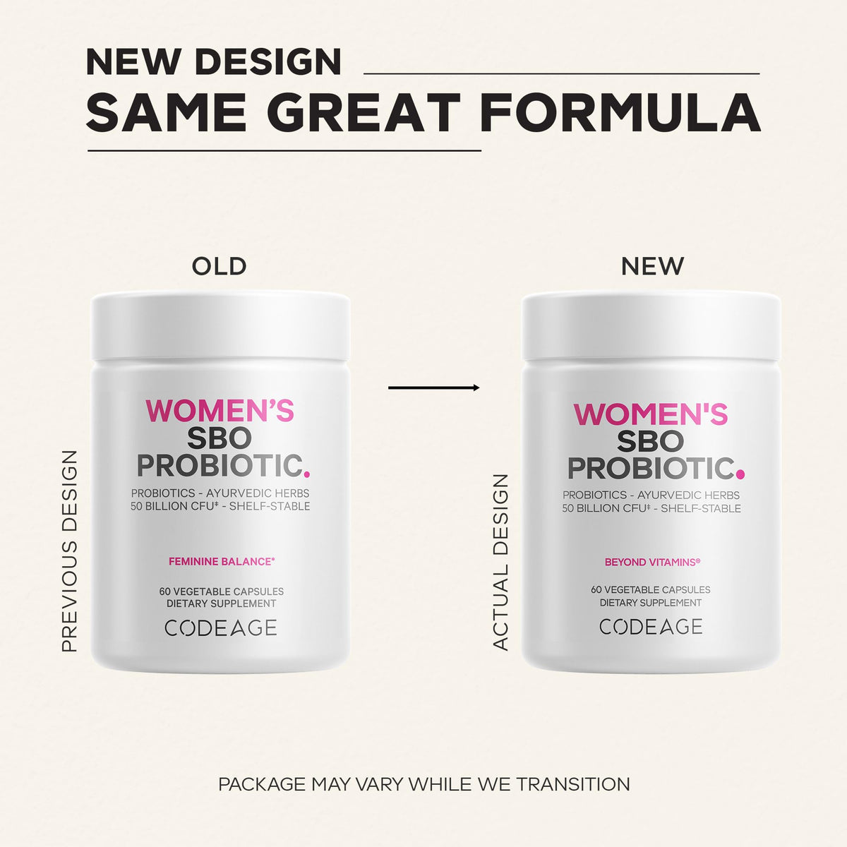 Codeage Probiotiques Femmes capsules sur une surface blanche