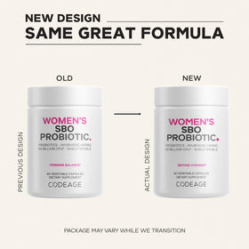 Codeage Probiotiques Femmes capsules sur une surface blanche