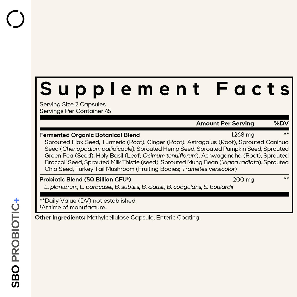 Codeage Probiotiques SBO 90 capsules vue arrière