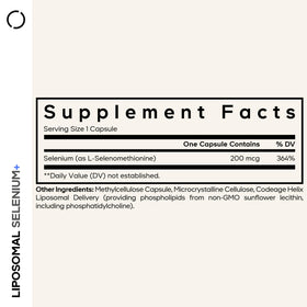 Codeage Sélénium Liposomique 180 capsules avec étiquette détaillant les ingrédients