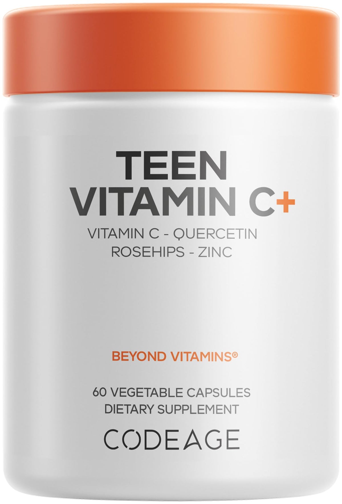 Codeage Teen Vitamin C+ 250mg bouteille vue avant avec 60 gélules