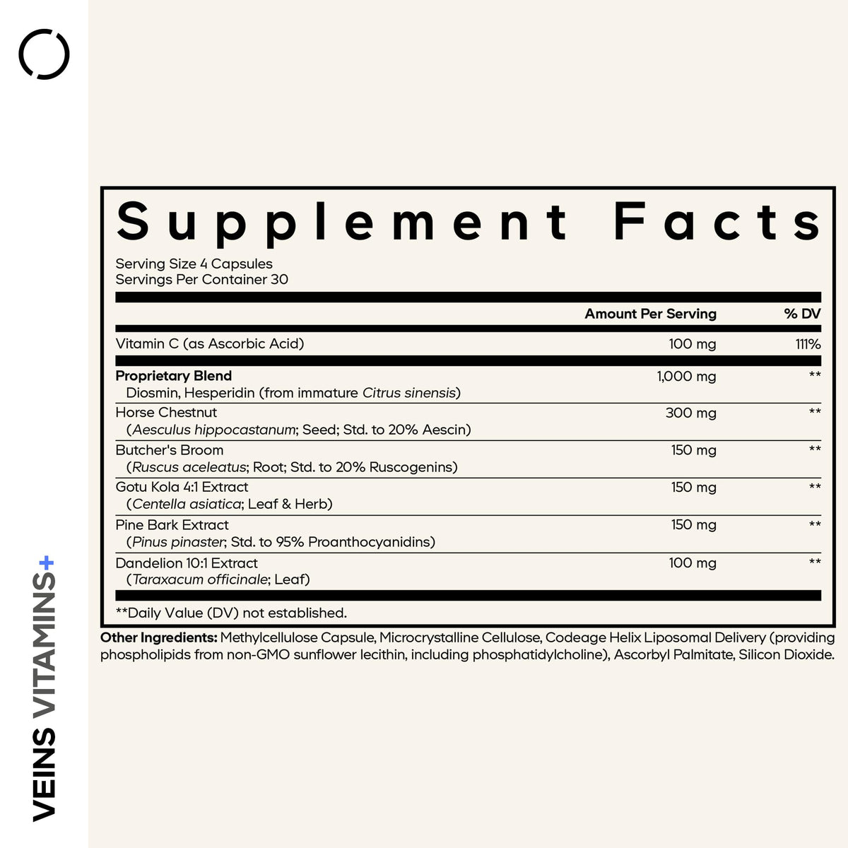 Codeage Veins Vitamins+ flacon vu de côté