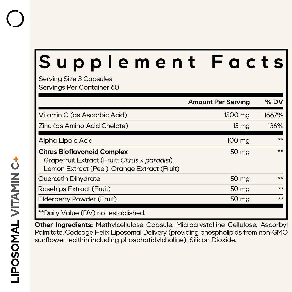 Codeage Vitamine C Liposomale 1500mg côté de l'emballage