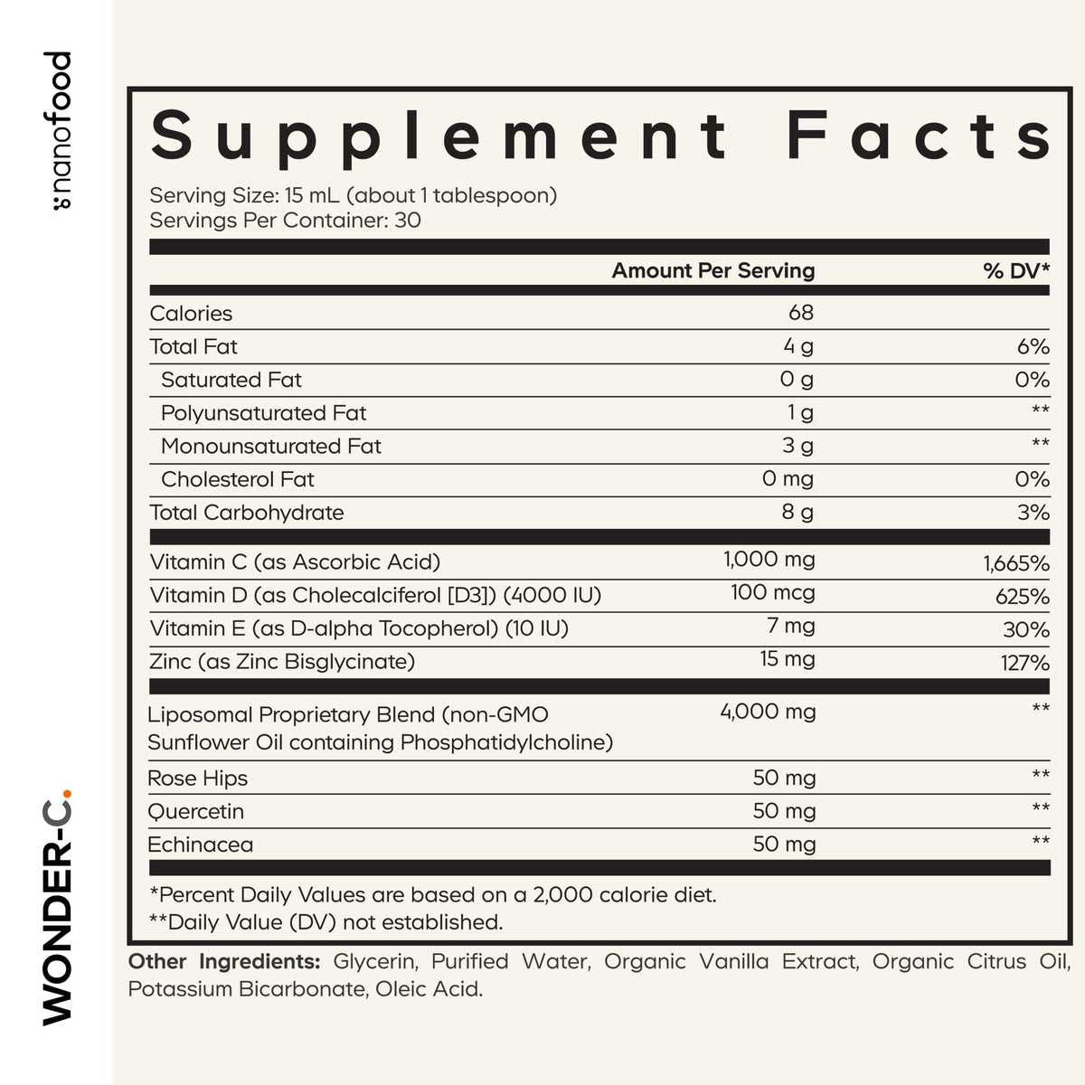 Codeage Vitamine C Liposomale Liquide 1000mg étiquette arrière
