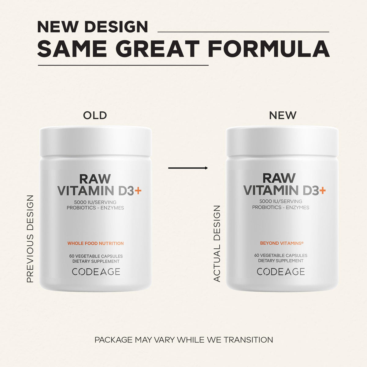 Codeage Vitamine D3+ 5000 IU 60 capsules avec étiquette