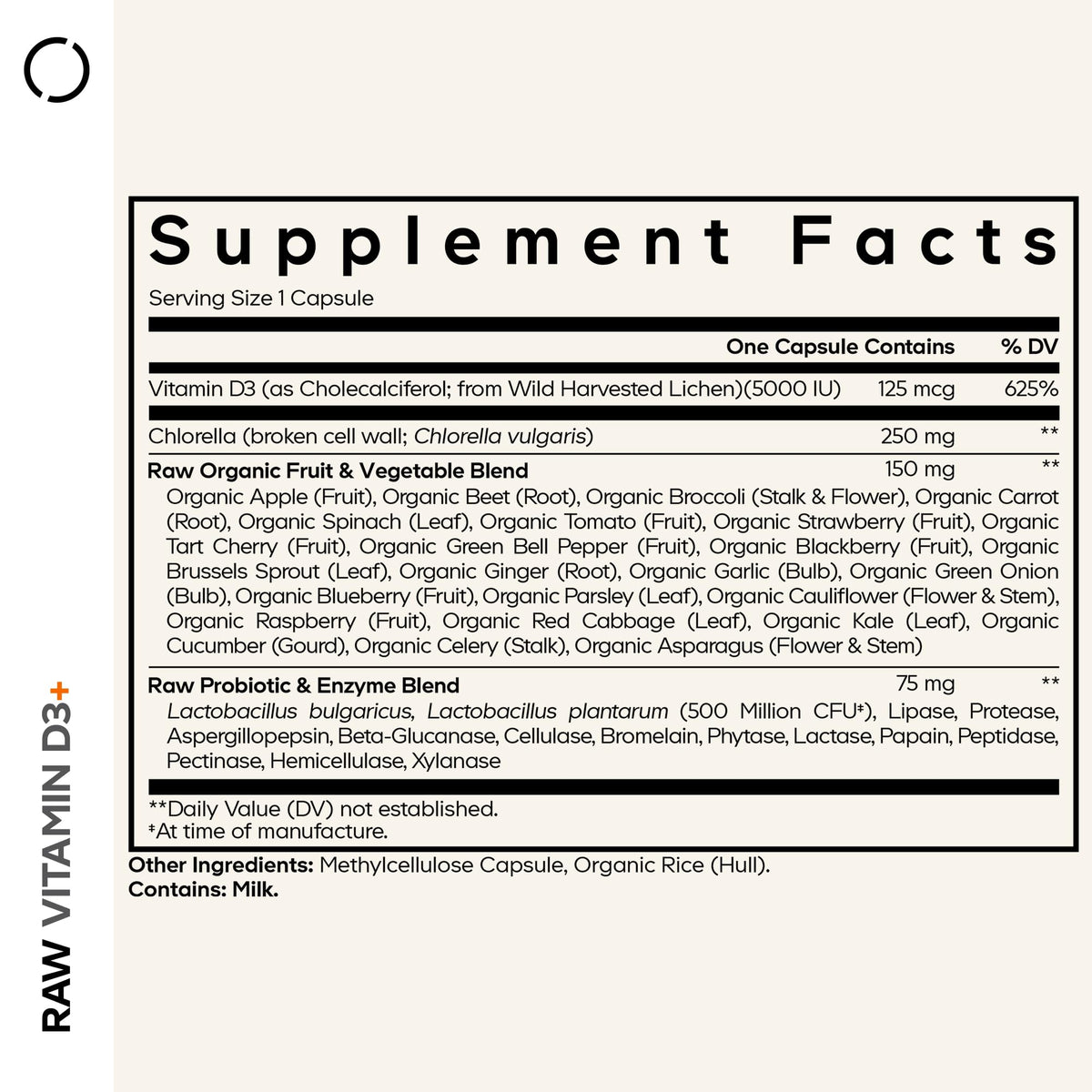 Codeage Vitamine D3+ 5000 IU 60 capsules vue arrière