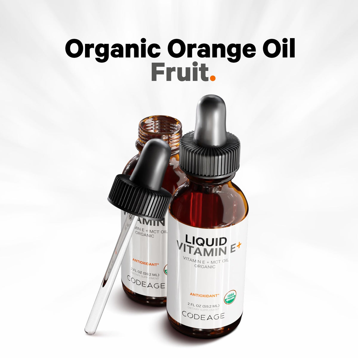 Codeage Vitamine E Liquide Bio flacon et cuillère doseuse