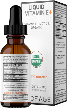 Codeage Vitamine E Liquide Bio sur une table