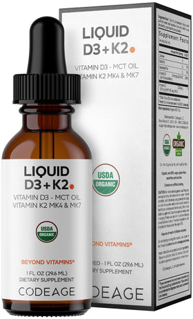 Codeage Vitamines Liquides D3+K2 bouteille avant