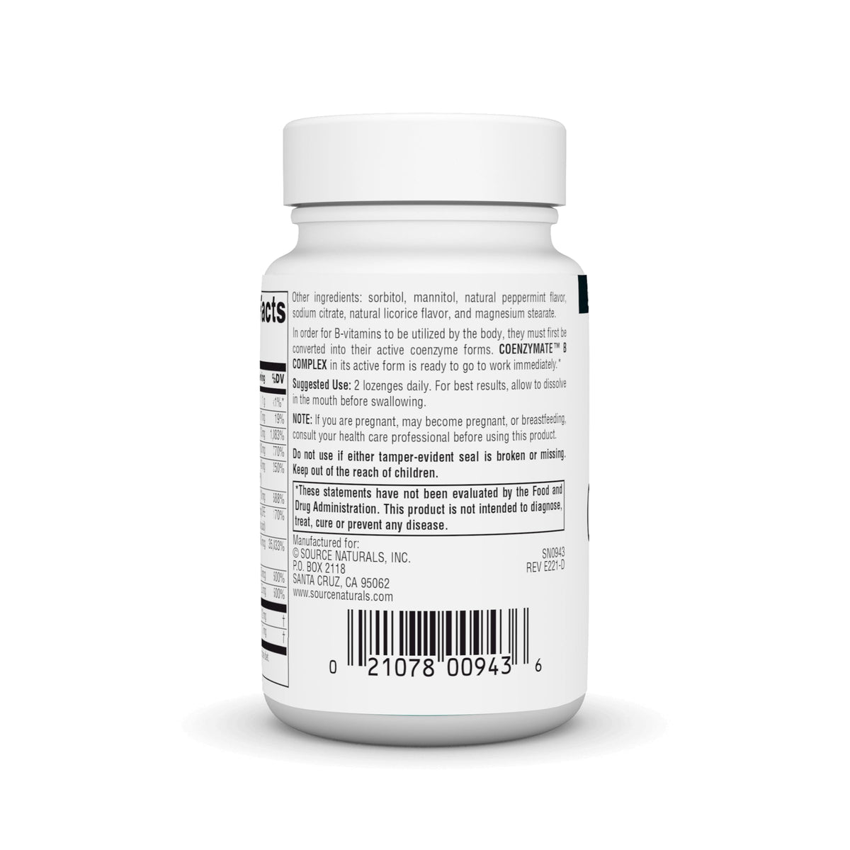 Coenzymate B Complex Source Naturals, comprimés à dissoudre sur une surface