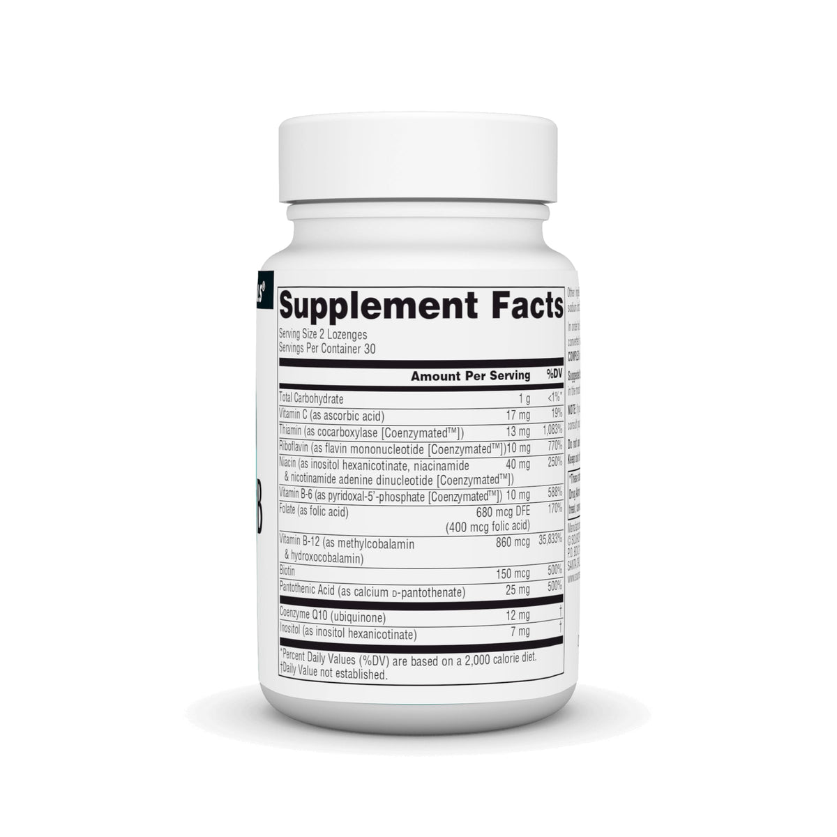 Coenzymate B Complex Source Naturals, emballage et informations nutritionnelles