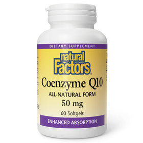 Coenzyme Q10 Natural Factors 50 mg 60 gélules molles, vue de face