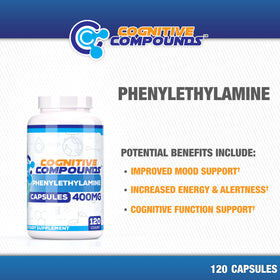 COGNITIVE COMPOUNDS Capsules de Phényléthylamine 120 unités vue arrière